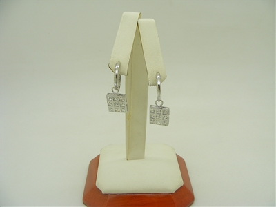 14K White Gold Square Grid Dangling Earrings