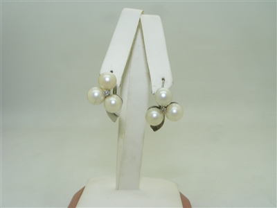 Vintage Leverback cultured pearl earrings with diamonds