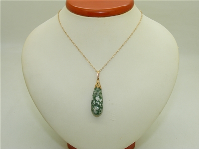 14k Yellow Gold Green Agate Stone Pendant