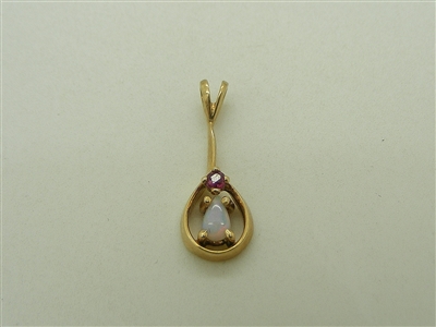 14K Yellow Gold Natural Ruby Opal Shape Pendant