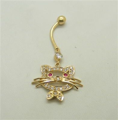 14 K Yellow Gold Cubic Zirconia Cat Belly Piercing