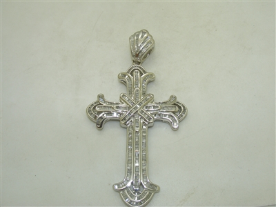 14 K White Gold Diamond Tapered Baguette Cross