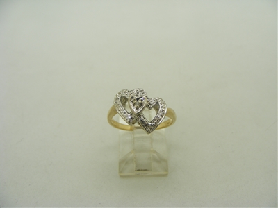 14k yellow and white gold 3 open heart diamond ring