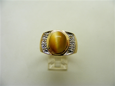 Tiger Eye Diamond 10k Yellow Gold Ring
