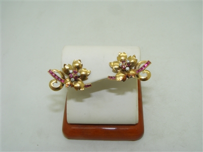 Vintage Rubies & Diamond French clip (non pierced) earrings