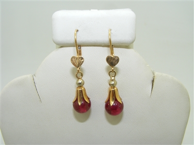 18k yellow gold semi precious hanging ruby earrings