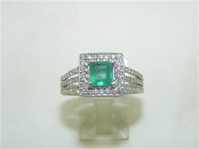14k White Gold Diamond Colombian Emerald Engagement Ring