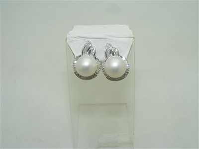 14k white gold diamond and south sea pearl earrings