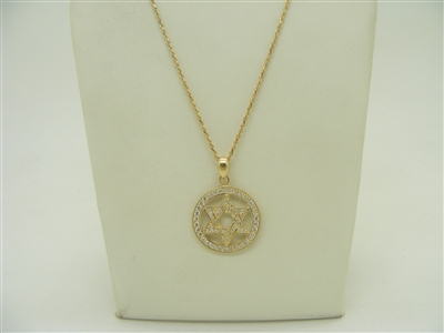 14k yellow gold Star of David necklace cubic zircon