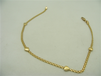 14k Yellow Gold Tiny Heart Ankle Bracelet