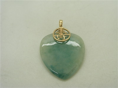 14k yellow gold heart Chinese light green Jade pendant