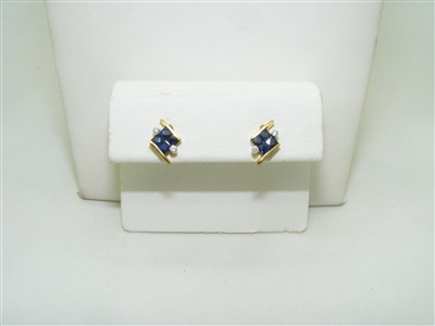 18k yellow gold square blue sapphire with diamonds