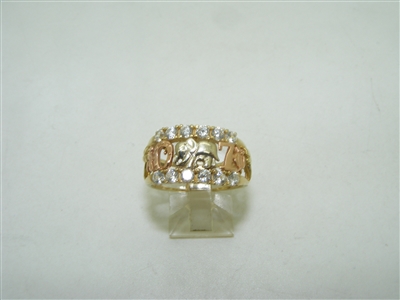 14k multi gold cubic zircon lucky charm ring