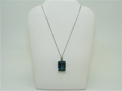 14k White Gold London Blue Topaz with Diamonds Necklace