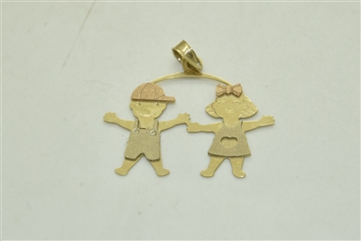 Two Kids Holding Hands 14k Gold Pendant