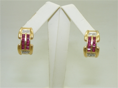 14k Yellow Gold Diamond & Ruby French Clip Earrings