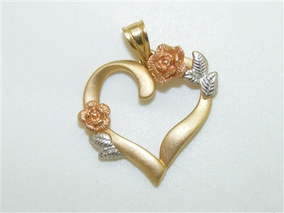 14k Yellow, Rose, White Gold Heart Pendant