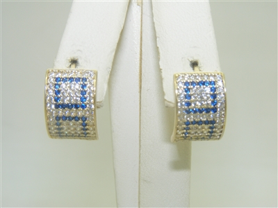 14k Yellow Gold Blue and White Cubic zirconia Hoops