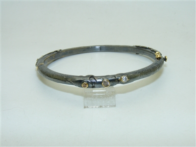 Silver and Gold Diamond Bangle Bracelet