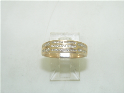 14k Yellow Gold 3 rows of Diamonds Women's Ring