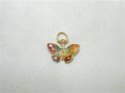 14k Yellow Gold Butterfly Colorful Enamel Pendant