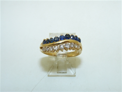 14k Yellow Gold Diamond And Blue Sapphire