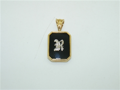 14k Yellow Gold "R" Onyx Pendant