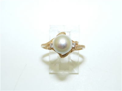 Yellow Gold Grey Cultured Pearl Ring