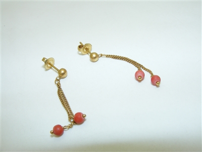 18k Yellow Gold Red Natural Coral Earrings