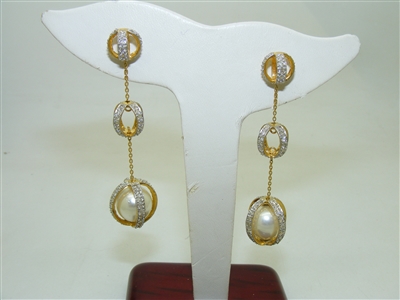 14k Yellow Gold Push Back Pearl length Earrings