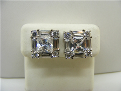 10K White Gold Square Shaped CZ Earrings