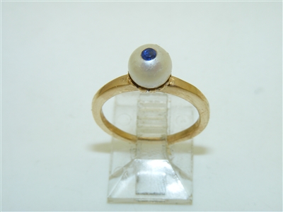 14k  Yellow Gold Natural Blue Sapphire Pearl Ring
