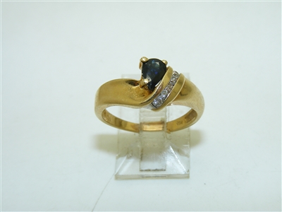 14k Yellow Gold Diamond Dark Sapphire Ring