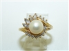 14k Yellow Gold Diamond Pearl Ring