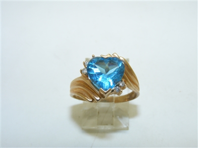 14k Yellow Gold Blue Topaz Heart Shape Diamond Ring