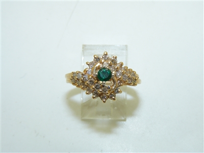 14k Yellow Gold Diamond And Emerald Ring