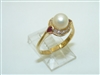 14k Yellow Gold Diamond Pearl and Ruby Ring