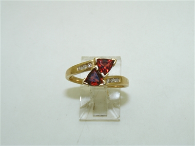 10k Yellow Gold Trillion Garnet Diamond Ring