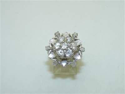 Vintage 14k White Gold Diamond Flower Ring