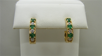 Emerald & Diamond Hooking Pushback Earrings