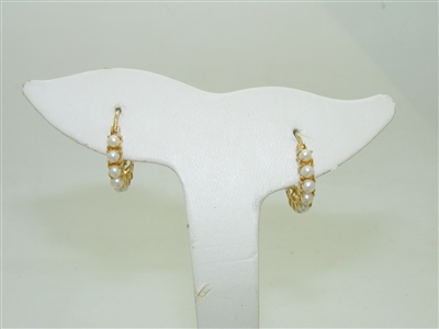 14k Yellow Gold Pearl Hoops