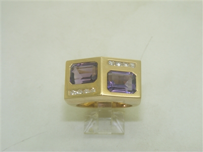 14k Yellow Gold Diamond Amethyst Ring