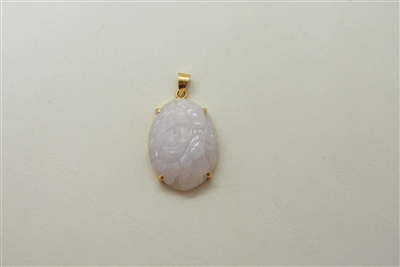 14 K Yellow Gold Unique Carved  Lavender Jade  Pendant