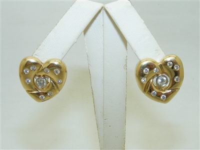 14k Yellow Gold Heart Diamond Earrings