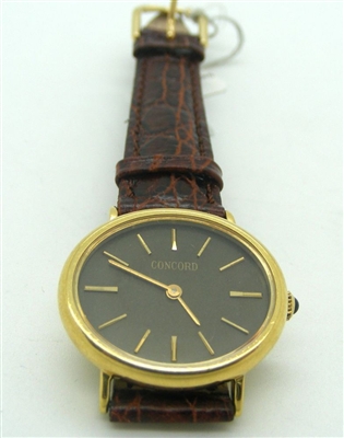 Concord Black Face Sapphire Dial 18 K Gold Watch