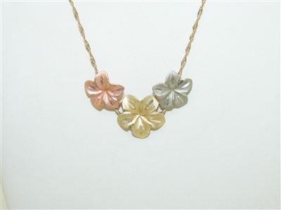 10k Yellow, Rose and White Gold Flower Necklace