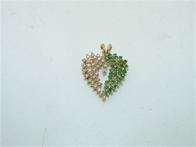 14k Yellow Gold Heart Diamond And Emerald Pendant