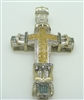 10K WHITE GOLD CROSS PENDANT WITH YELLOW BLUE AND WHITE DIAMONDS