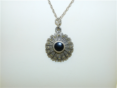 Vintage Sterling Silver Onyx Pendant Necklace