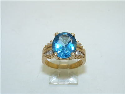 10k Yellow Gold Diamond and London Blue Topaz Ring